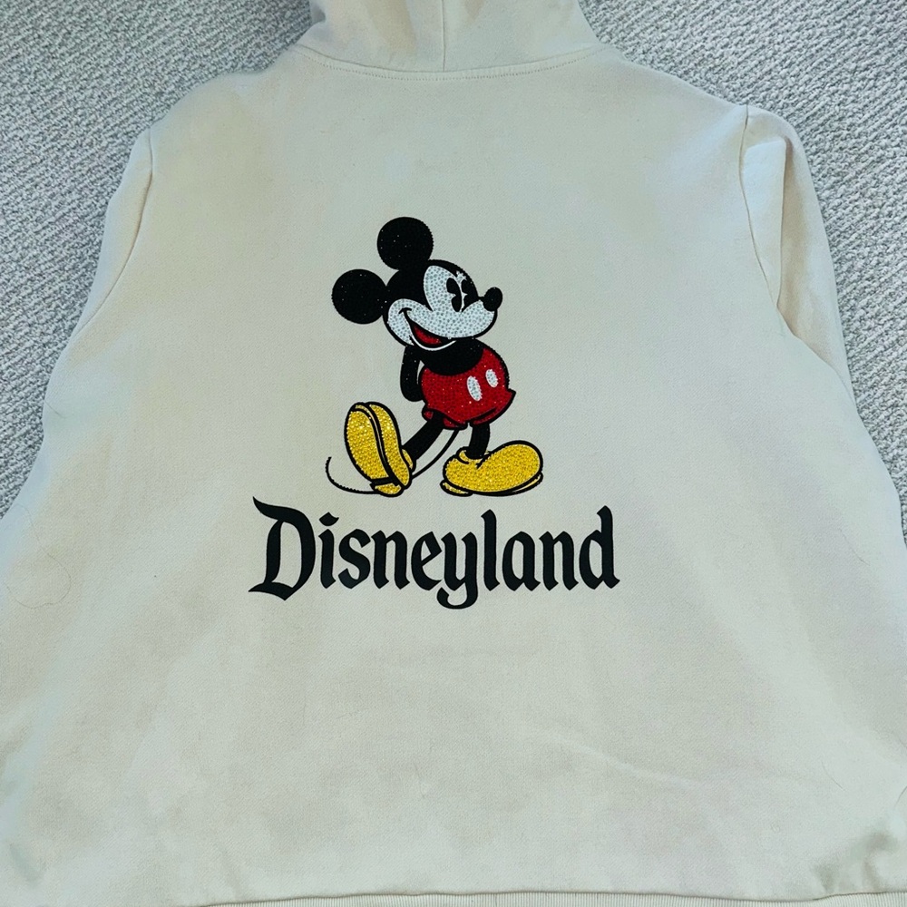 Rhinestone Mickey Mouse Disneyland Park Zip Up Hoodie Beige 2XL